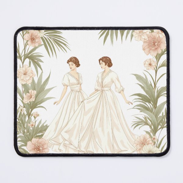 Item preview, Elegant women in vintage dresses surrounded by tropical flowers in a soft, serene setting designed and sold by SpaceartLilu.