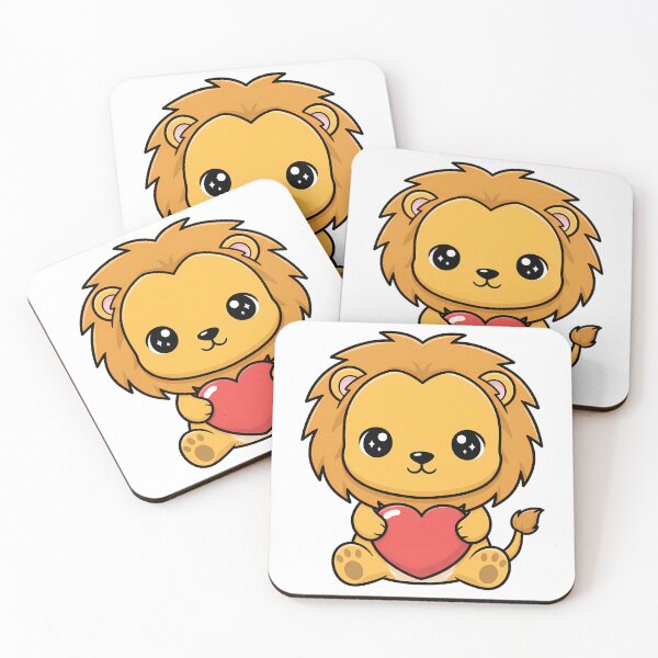 Item preview, Cute Kawaii Lion Holding Heart Cartoon Illustration designed and sold by Cute Stickers Machine.