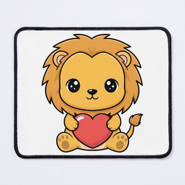 Item preview, Cute Kawaii Lion Holding Heart Cartoon Illustration designed and sold by Cute Stickers Machine.