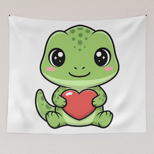 Item preview, Cute Kawaii Lizard Holding Heart Cartoon Illustration designed and sold by Cute Stickers Machine.