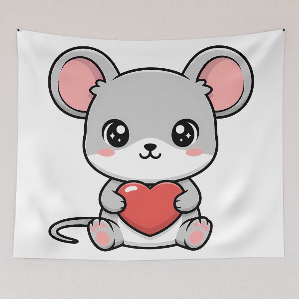 Item preview, Cute Kawaii Mouse Holding Heart Cartoon Illustration designed and sold by Cute Stickers Machine.
