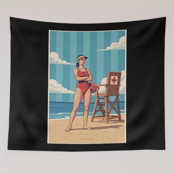 Item preview, Retro Lifeguard Pop Art Vintage Beach Poster designed and sold by HoopeStylee.