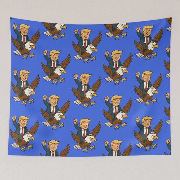 Item preview, Trump riding an Eagle while giving the Victory Fist designed and sold by WillDoo.