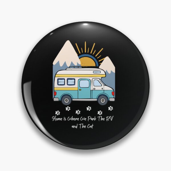 Aperçu de l'œuvre La maison, c'est là où l'on gare le camping-car et le chat. Conception de camping-cars et de chats créée et vendue par SofikoDesigns.