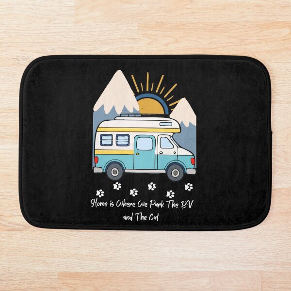 Aperçu de l'œuvre La maison, c'est là où l'on gare le camping-car et le chat. Conception de camping-cars et de chats créée et vendue par SofikoDesigns.