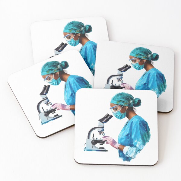 Item preview, Lab Tech Sticker – Female Scientist at Microscope in Blue Scrubs, Medical Laboratory Worker Illustration designed and sold by rightdesign25.
