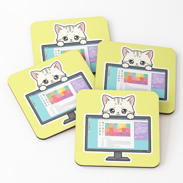Item preview, Adorable Chibi Cat Sticker On Computer Monitor Relax Stress Relief Fun Sticker Tech Gift designed and sold by bvdesignart.
