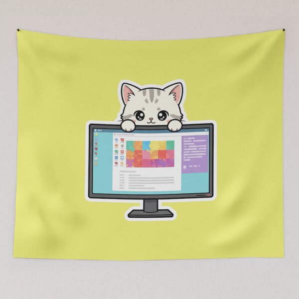 Item preview, Adorable Chibi Cat Sticker On Computer Monitor Relax Stress Relief Fun Sticker Tech Gift designed and sold by bvdesignart.