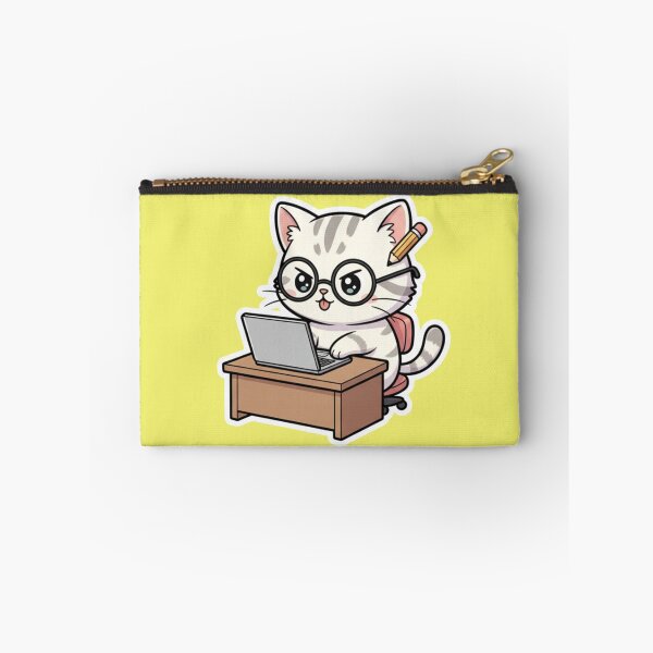 Item preview, Intellectual Chibi Cat Sticker Working on Laptop Relax Stress Relief Fun Sticker for Students and Geeks designed and sold by bvdesignart.