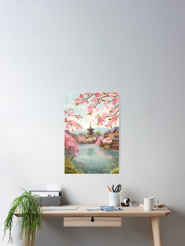 Thumbnail 2 of 3, Poster, Springtime Sakura by the Riverside designed and sold by herculeng.