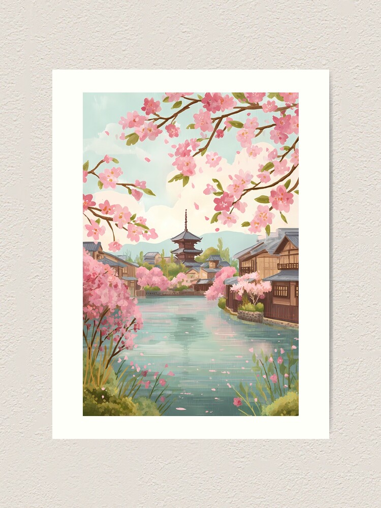 Thumbnail 1 of 3, Art Print, Springtime Sakura by the Riverside designed and sold by herculeng.