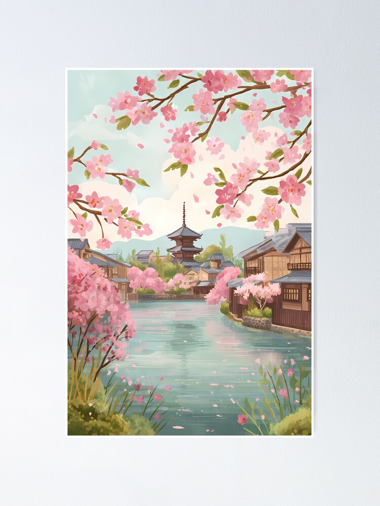 Thumbnail 1 of 3, Poster, Springtime Sakura by the Riverside designed and sold by herculeng.