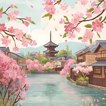 Artwork thumbnail, Springtime Sakura by the Riverside by sakurashorty