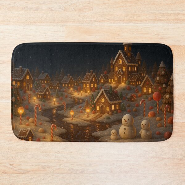 Item preview, Gingerbread Kingdom – Magical Christmas Village Illustration | Candy Streets, Chocolate Rivers & Marshmallow Snowmen designed and sold by leen12 Art Designs Prints.