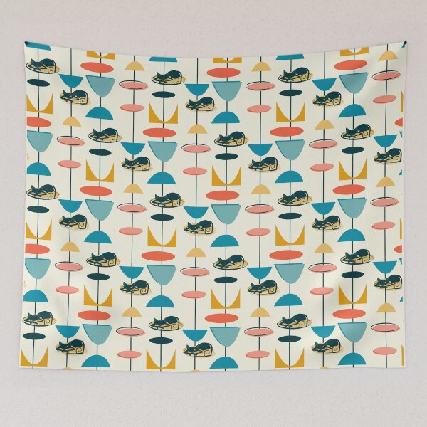 Item preview, 1950s 1960s Colorful Mid Century Modern Atomic Starburst Cats designed and sold by RetroMaggie.