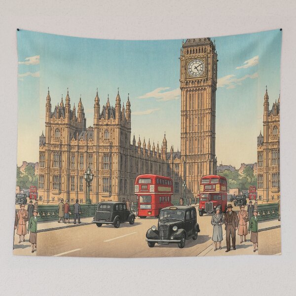 Item preview, The Big Ben Clock Tower Japanese Woodblock Print designed and sold by Takeda-art.