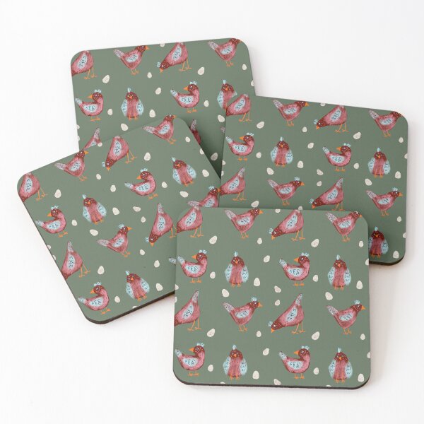 Item preview, Red Chickens on Green with Eggs designed and sold by Celeste Bocchicchio-Chaudhri.