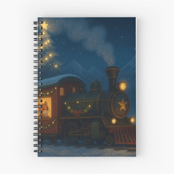 Item preview, Magical Christmas Train in Snowy Mountains – Cute Animal Passengers & Christmas Tree Steam Illustration designed and sold by leen12 Art Designs Prints.