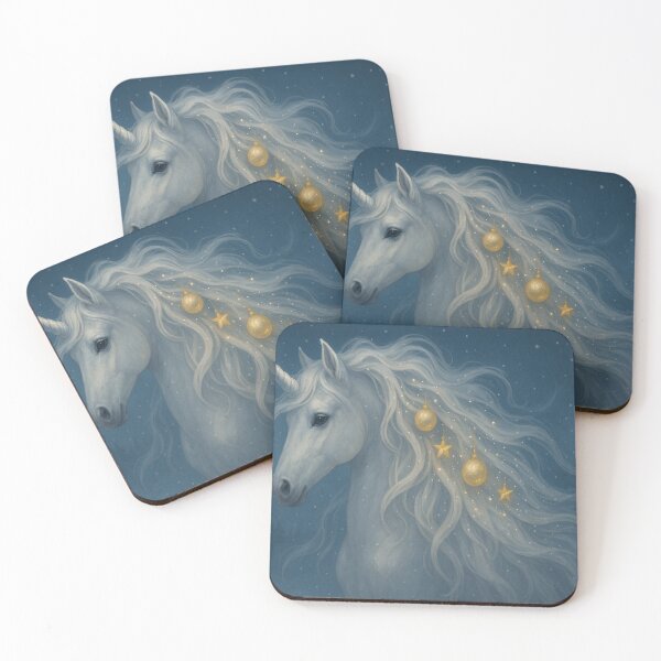 Item preview, Winter Unicorn With Sparkling Mane – Magical Christmas Fantasy Illustration | Elegant Snowy Night Art designed and sold by leen12 Art Designs Prints.
