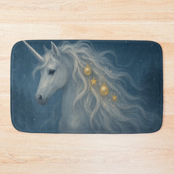 Item preview, Winter Unicorn With Sparkling Mane – Magical Christmas Fantasy Illustration | Elegant Snowy Night Art designed and sold by leen12 Art Designs Prints.