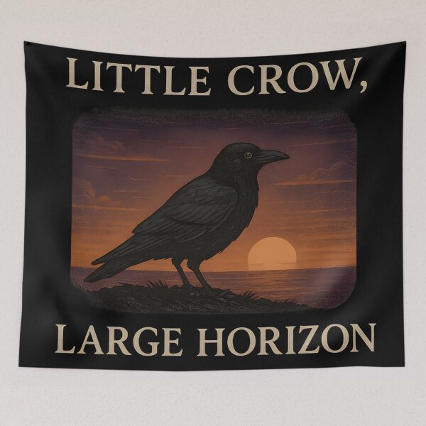 Item preview, Little Crow, Large Horizon – Gothic Crow Sunset Quote Art designed and sold by Mouraludia.