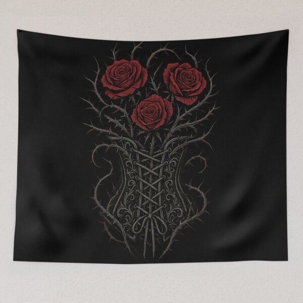 Item preview, Thorn Rose Corset – Gothic Dark Romance, Red Roses & Bramble Aesthetic designed and sold by Mouraludia.