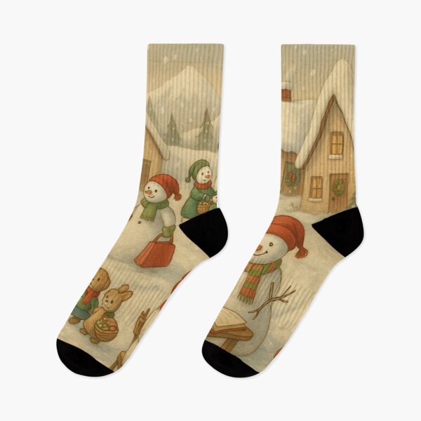 Item preview, Snowman Village With Personalities – Cute Cozy Winter Christmas Scene designed and sold by leen12 Art Designs Prints.