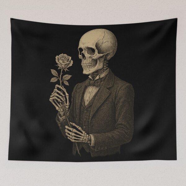 Item preview, Victorian Skeleton with Rose — Gothic Romantic Art — Dark Academia designed and sold by Mouraludia.
