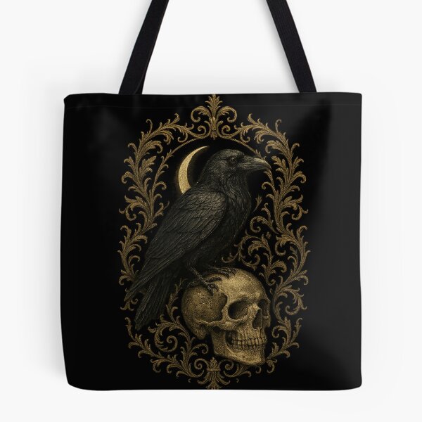 Item preview, Gothic Raven on Skull — Dark Academia Crow Art — Occult Aesthetic designed and sold by Mouraludia.