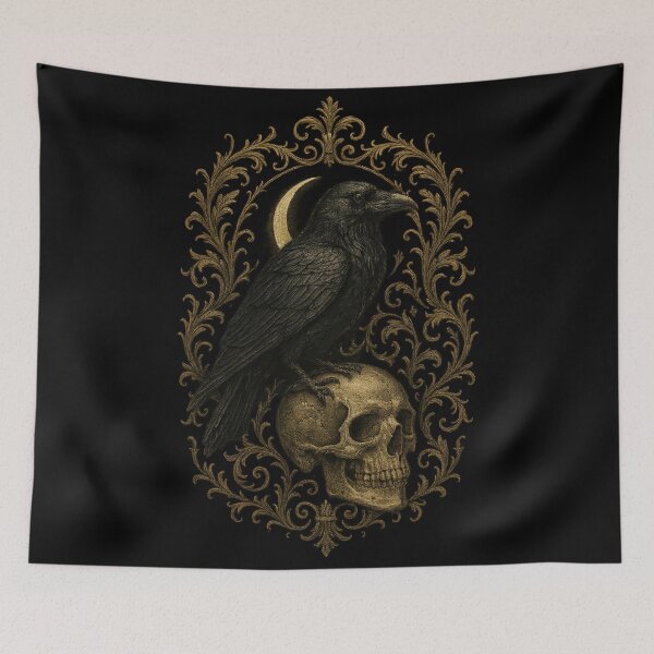 Item preview, Gothic Raven on Skull — Dark Academia Crow Art — Occult Aesthetic designed and sold by Mouraludia.