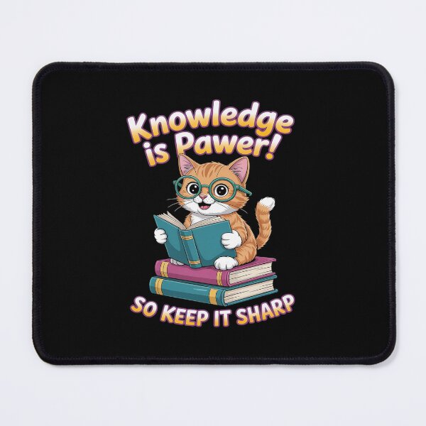 Item preview, Knowledge Is Pawer, So Keep It Sharp, Funny Cat Book Lover designed and sold by ShelFisher.