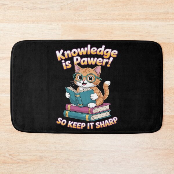Item preview, Knowledge Is Pawer, So Keep It Sharp, Funny Cat Book Lover designed and sold by ShelFisher.