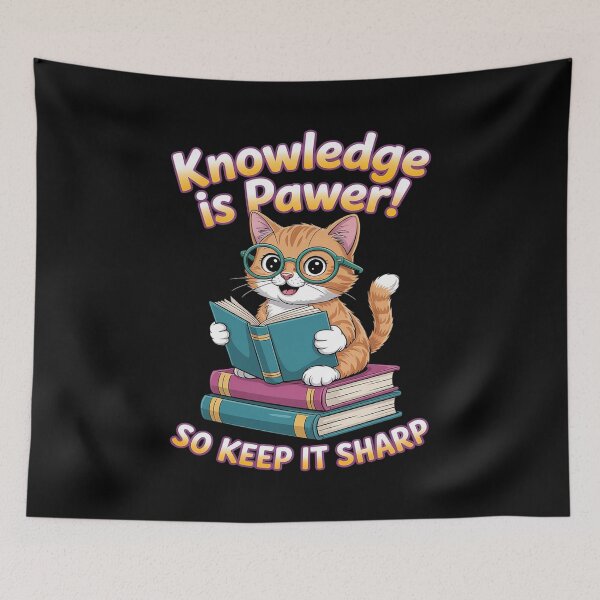Item preview, Knowledge Is Pawer, So Keep It Sharp, Funny Cat Book Lover designed and sold by ShelFisher.