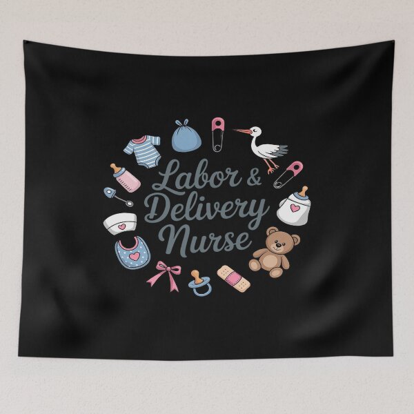 Item preview, Labor Delivery Nurse Stork Squad Blue Toile Artwork designed and sold by ShelFisher.
