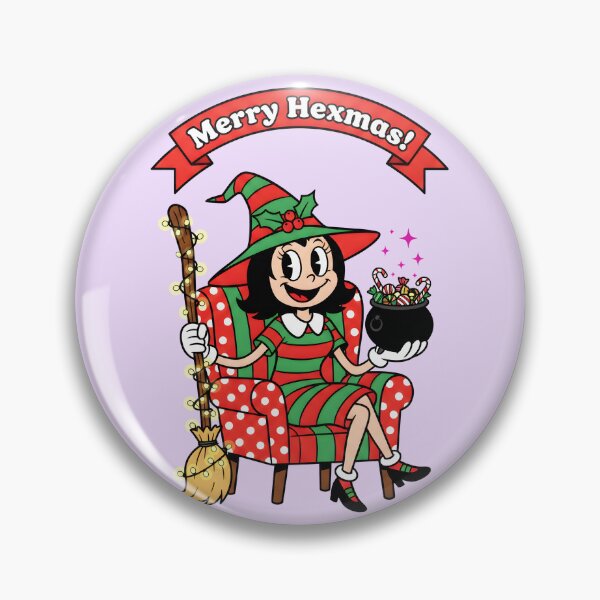 Item preview, Retro Christmas Rubber Hose Witch with Candy Cauldron "Merry Hexmas!" designed and sold by SeGoArtDesign.