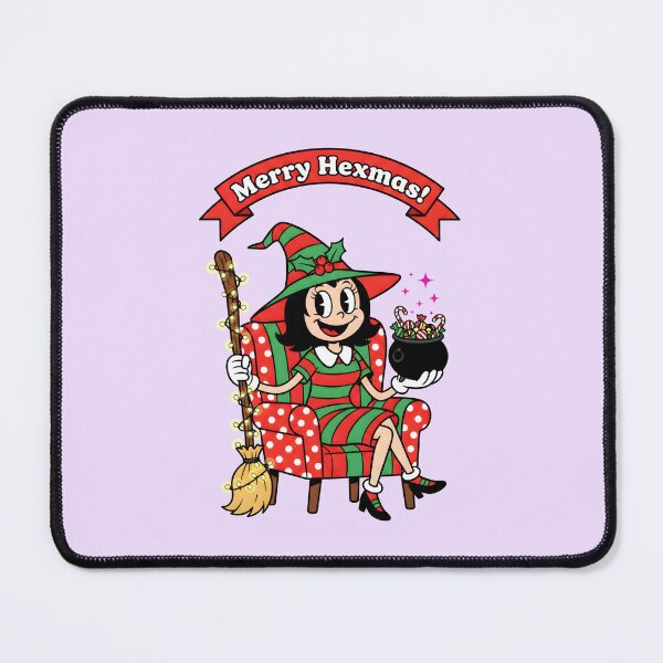 Item preview, Retro Christmas Rubber Hose Witch with Candy Cauldron "Merry Hexmas!" designed and sold by SeGoArtDesign.