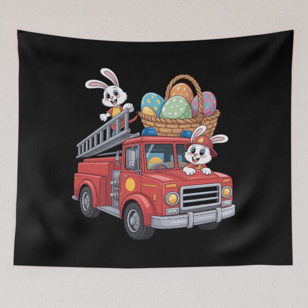 Item preview, Bunny Riding Firetruck Easter Day Firefighter Happy Easter designed and sold by ValerieRodrigue.