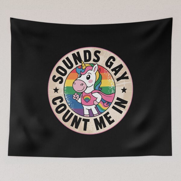 Item preview, Sounds Gay Count Me In Unicorn Rainbow Flag LGBT Gay vintage designed and sold by RayhendersonArt.