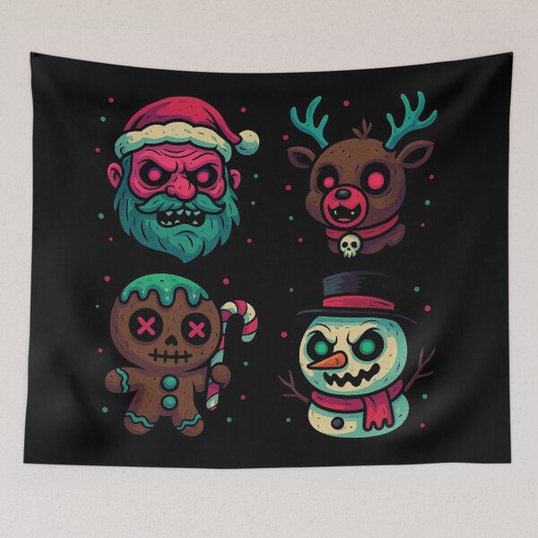 Item preview, Creepy Core Christmas Pattern of Evil Santa, Reindeer, Frosty the Snowman, and The Gingerbread Man designed and sold by SpokeBender.
