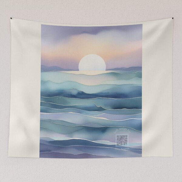 Item preview, Indigo Ocean Moon Watercolor Nursery Art | Night Sky Waves | Lullaby QR Code Space designed and sold by Esterlane.