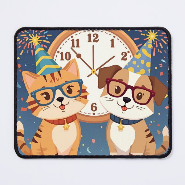 Item preview, Cat and Dog New Year Countdown – 2026 Celebration Illustration designed and sold by WildlifeWhimsy.