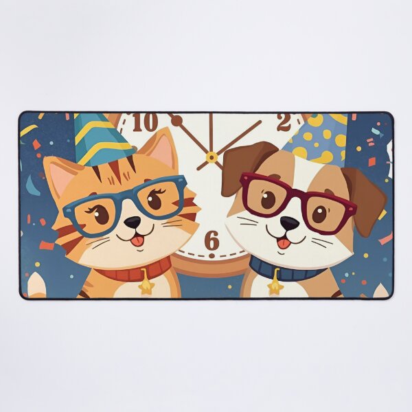 Item preview, Cat and Dog New Year Countdown – 2026 Celebration Illustration designed and sold by WildlifeWhimsy.