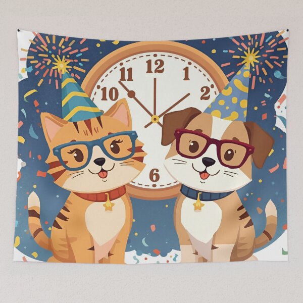 Item preview, Cat and Dog New Year Countdown – 2026 Celebration Illustration designed and sold by WildlifeWhimsy.