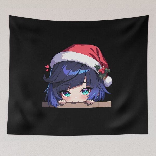 Item preview, Yelan Genshin Impact Game Chibi Kawaii Christmas Peeker Blue Hair Holiday Anime designed and sold by Raslbazola.