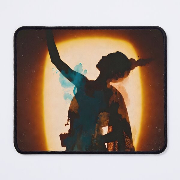 Item preview, Mythical dancer silhouette in glowing retro sunset circle designed and sold by Koalangel.
