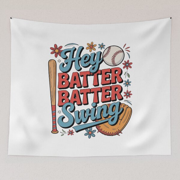 Aperçu de l'œuvre T-shirt Hey Batter Batter Swing, couleurs confortables, style rétro baseball créée et vendue par khorbiasieno.