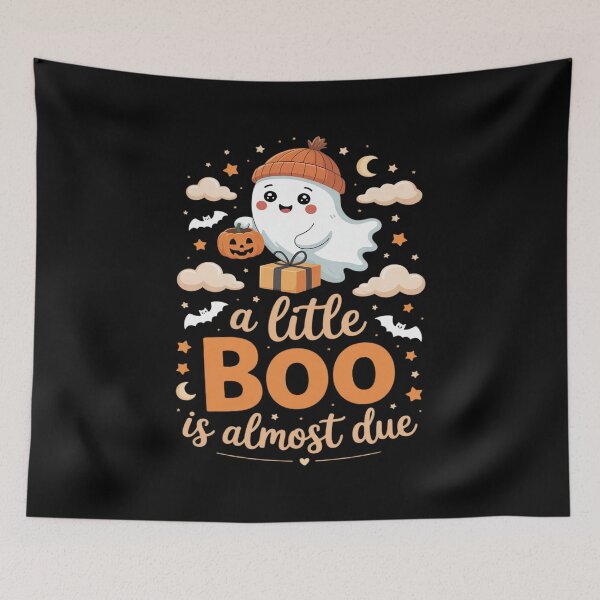 Item preview, Little Boo is Almost Due Cute Halloween Pregnancy Reveal designed and sold by velltoons.