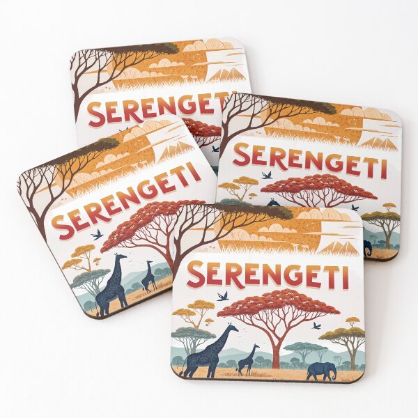 Item preview, Serengeti Sunset Wildlife Safari Art – Giraffes, Elephant & Acacia Tree Silhouette designed and sold by Witsprings.