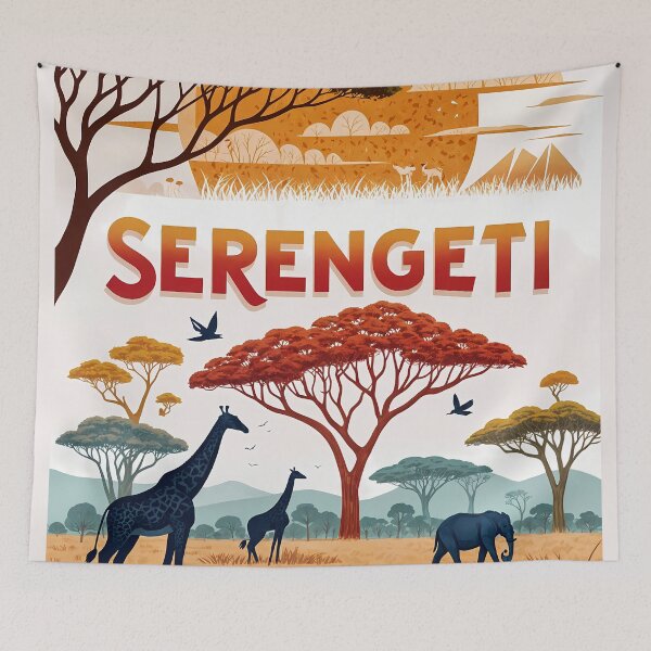 Item preview, Serengeti Sunset Wildlife Safari Art – Giraffes, Elephant & Acacia Tree Silhouette designed and sold by Witsprings.