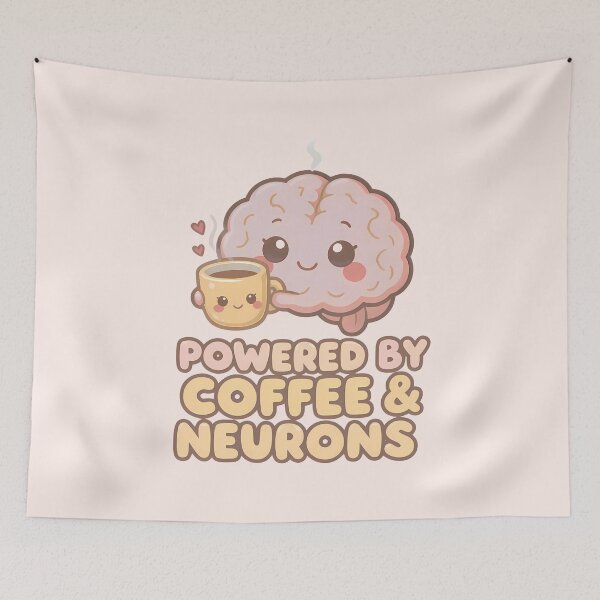 Item preview, “Powered by Coffee & Neurons” Cute Kawaii Brain with Coffee – Cozy Aesthetic Design designed and sold by PureBrain.